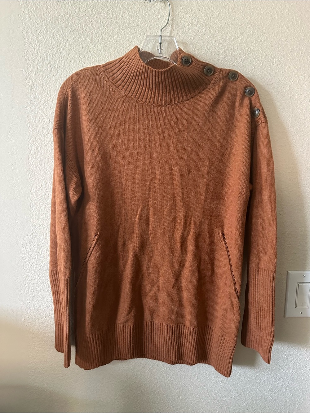 Talbots Women's Button-Shoulder Mock Neck Sweater - Rust M/ NWOT 1407